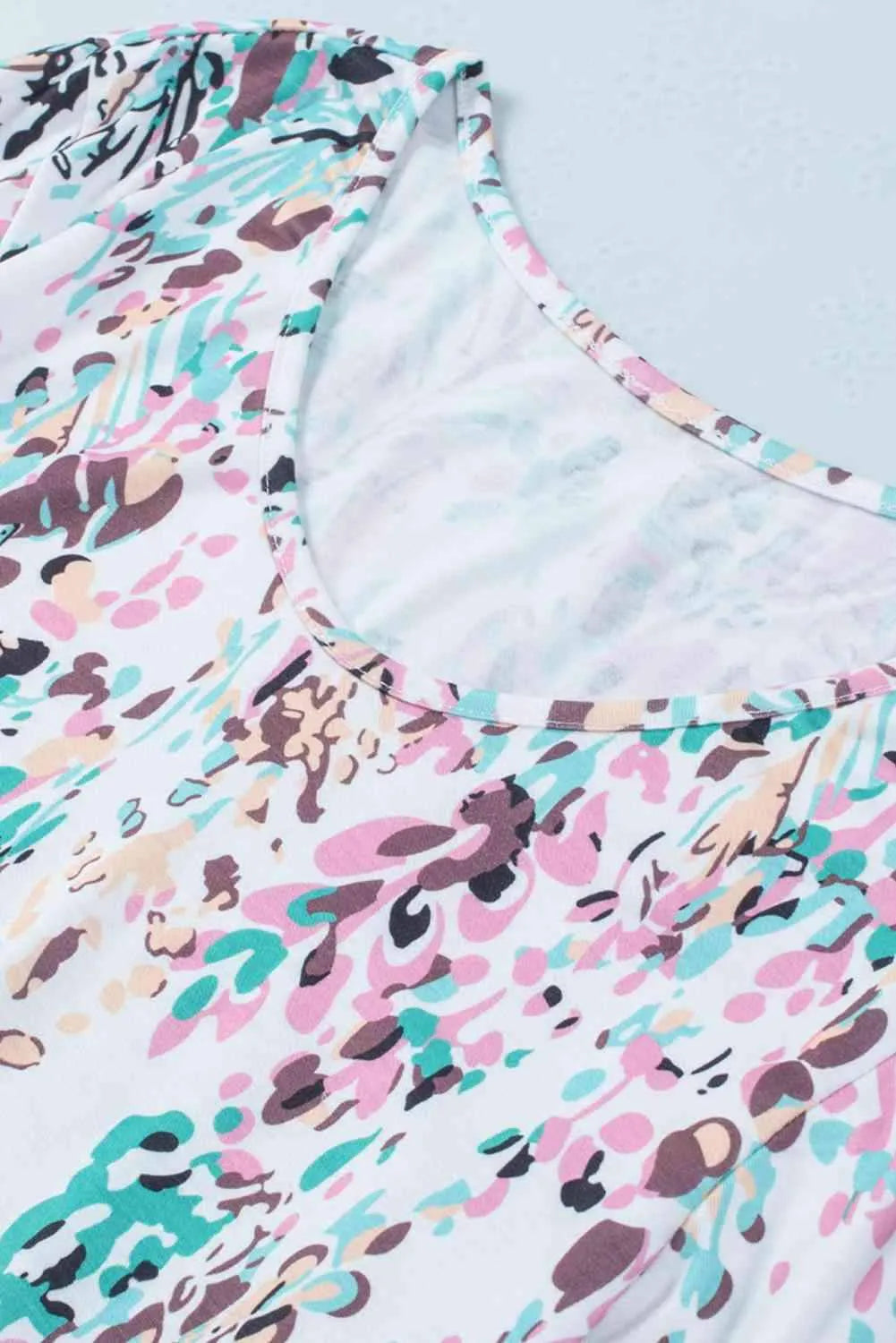 Printed Round Neck Balloon Sleeve Blouse Blouses - Tophatter Daily Deals