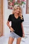 Ruched V-Neck Short Sleeve Tee Women's T-Shirts - Tophatter Daily Deals