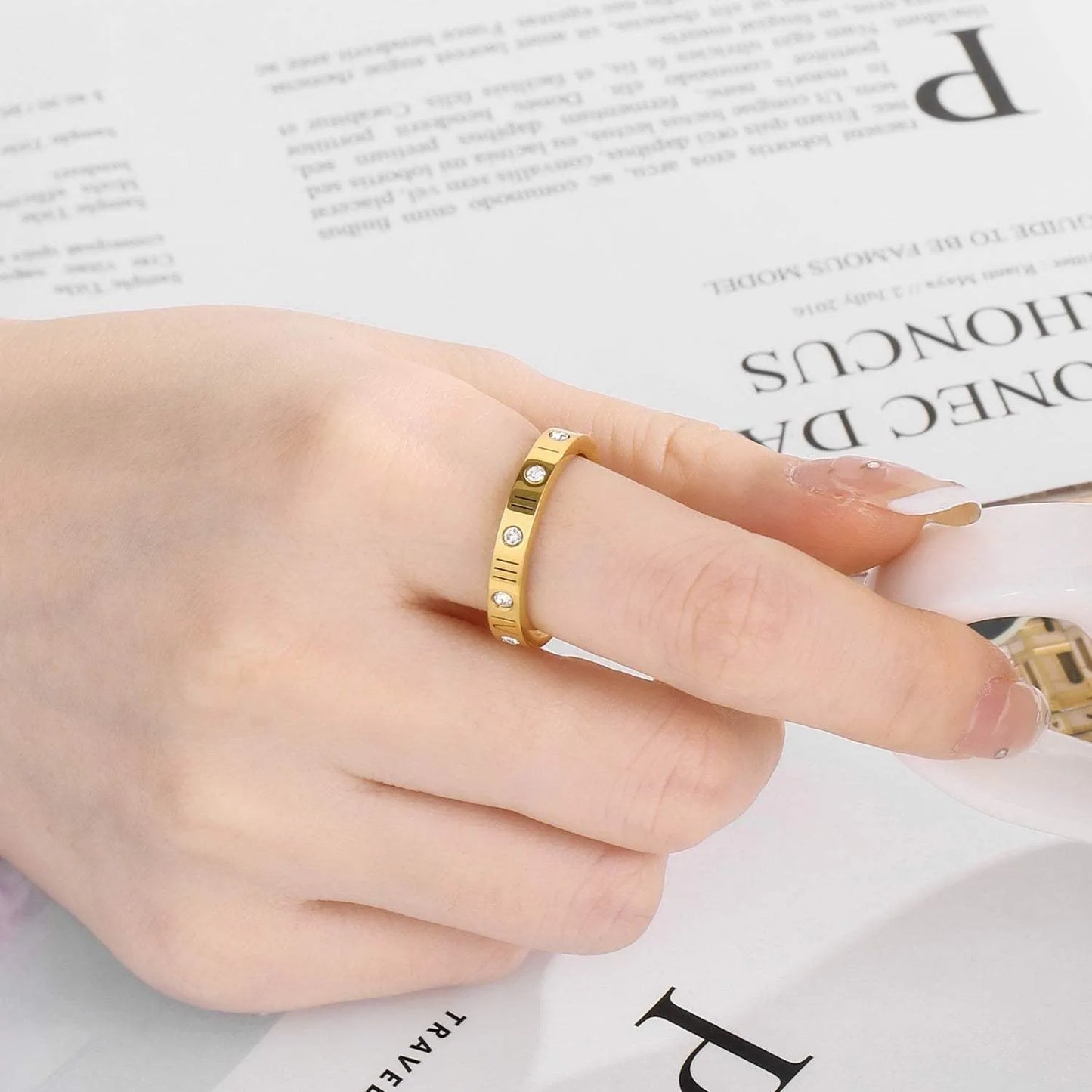 Inlaid Zircon Stainless Steel Ring Rings - Tophatter Daily Deals