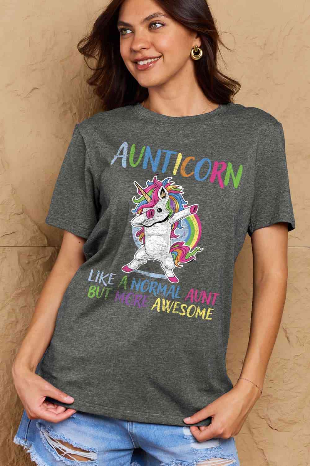 Simply Love Full Size AUNTICORN LIKE A NORMAL AUNT BUT MORE AWESOME Graphic Cotton Tee Women's T-Shirts - Tophatter Daily Deals