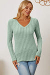 Basic Bae Full Size Ribbed V-Neck Long Sleeve T-Shirt Women's T-Shirts - Tophatter Daily Deals