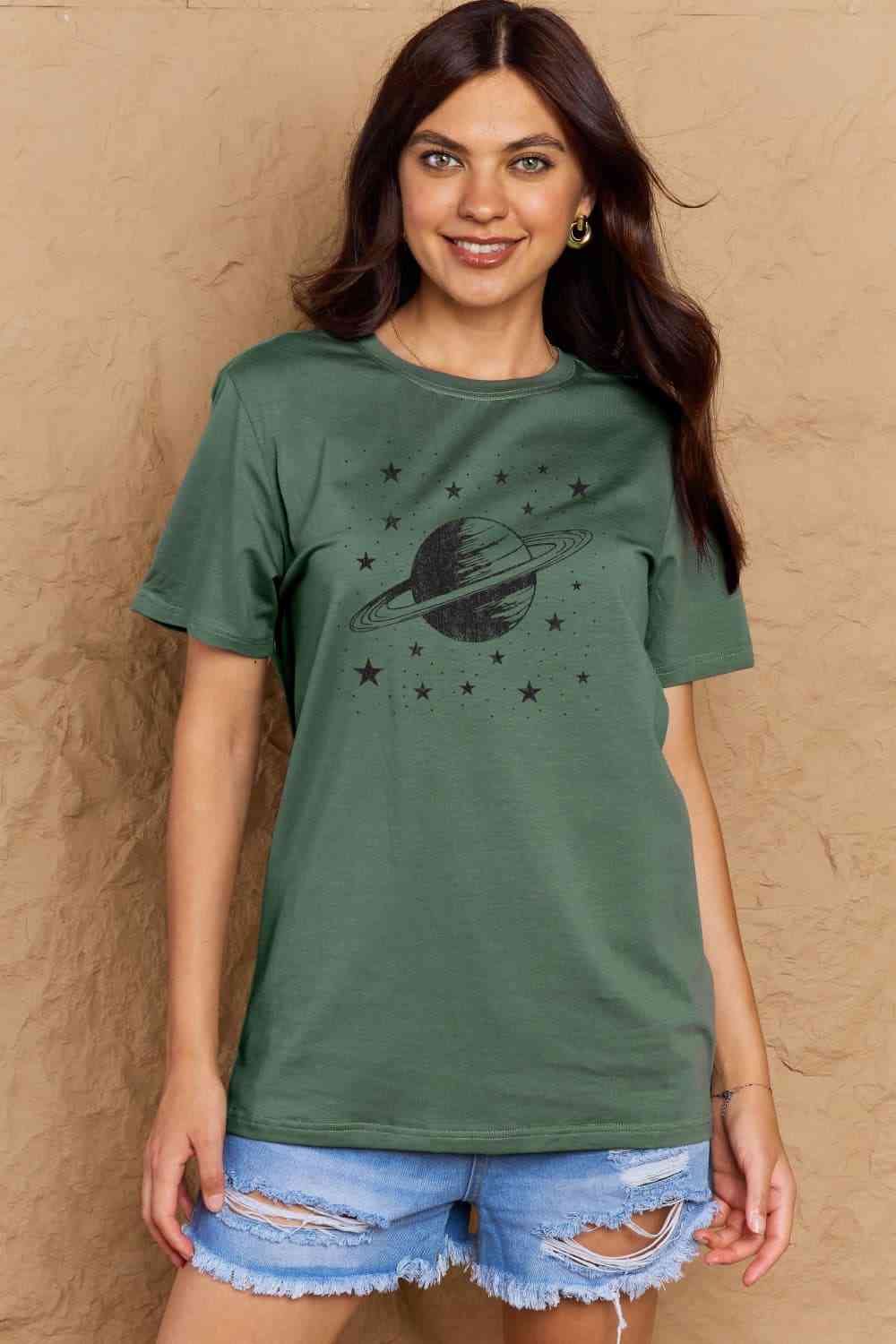 Simply Love Full Size Planet Graphic Cotton T-Shirt Women's T-Shirts - Tophatter Daily Deals