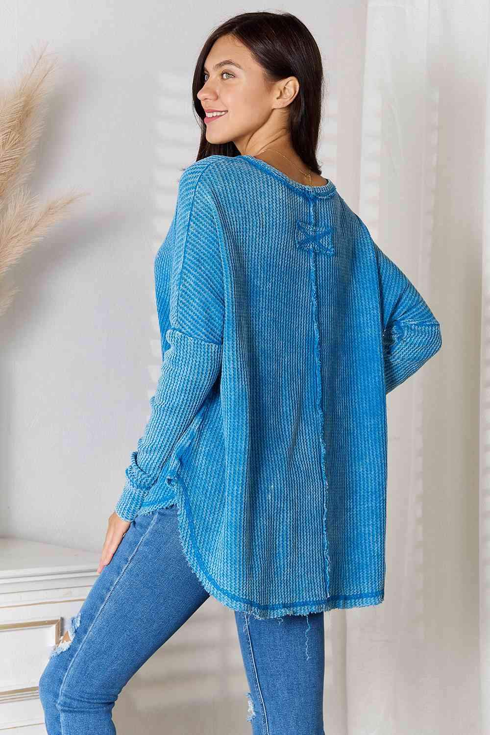Zenana Center Seam Waffle-Knit Top Blouses - Tophatter Daily Deals
