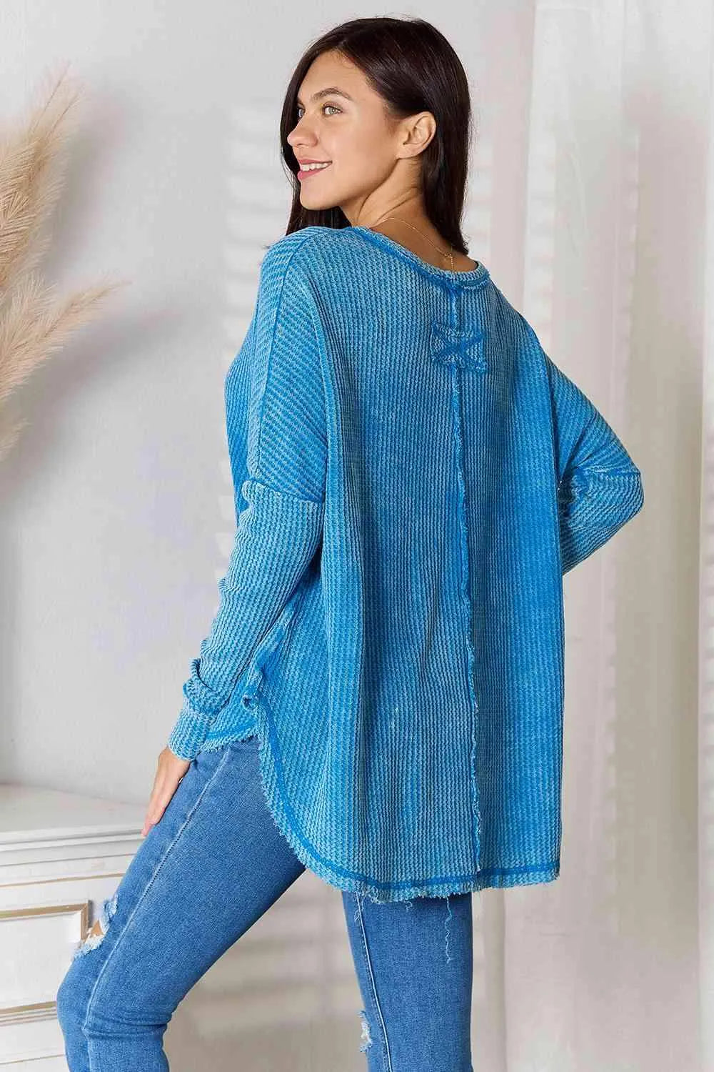 Zenana Center Seam Waffle-Knit Top Blouses - Tophatter Daily Deals