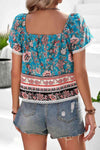 Bohemian Square Neck Short Sleeve Top Blouses - Tophatter Daily Deals