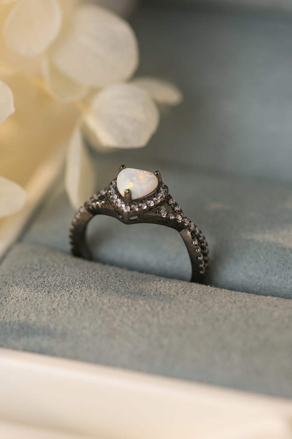 Opal Heart Black Gold-Plated Ring Opal - Tophatter Daily Deals