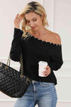 Pearl Trim Lantern Sleeve Top Blouses - Tophatter Daily Deals