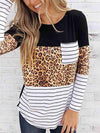 Leopard Striped Long Sleeve T-Shirt Women's T-Shirts - Tophatter Daily Deals