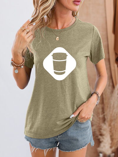 Graphic Round Neck Short Sleeve T-Shirt Sage Women's T-Shirts - Tophatter Daily Deals