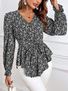 Printed V-Neck Tie Front Flounce Sleeve Blouse Blouses - Tophatter Daily Deals