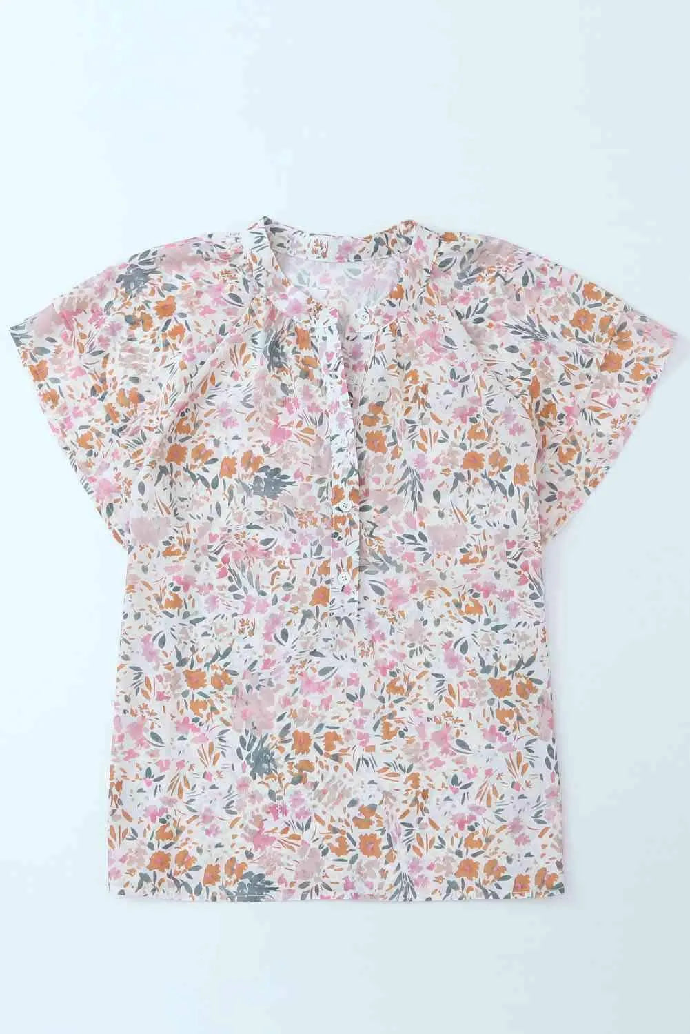 Floral Half-Button Flutter Sleeve Blouse Blouses - Tophatter Daily Deals