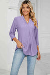 Eyelet Three-Quarter Sleeve Blouse Lavender Blouses - Tophatter Daily Deals