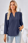 Notched Roll-Tab Sleeve T-Shirt Navy Women's T-Shirts - Tophatter Daily Deals