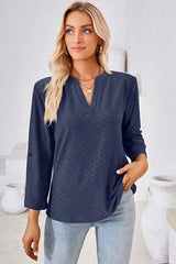 Notched Roll-Tab Sleeve T-Shirt Navy Women's T-Shirts - Tophatter Daily Deals