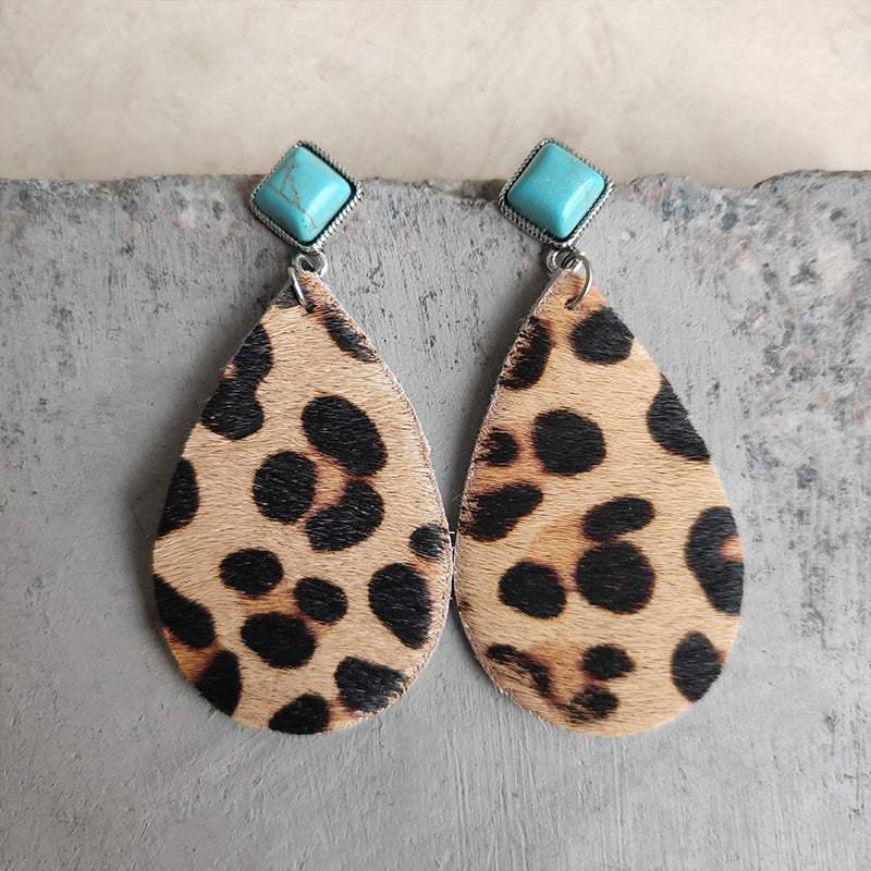 Artificial Turquoise Teardrop Earrings Leopard One Size Earrings - Tophatter Daily Deals