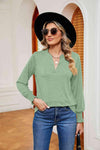 Notched Neck Long Sleeve Blouse Gum Leaf Blouses - Tophatter Daily Deals