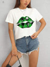 Plaid Lip Graphic Round Neck T-Shirt Women's T-Shirts - Tophatter Daily Deals