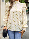 Printed Mock Neck Lantern Sleeve Blouse Blouses - Tophatter Daily Deals