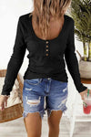 Button Front Scoop Neck Top Blouses - Tophatter Daily Deals