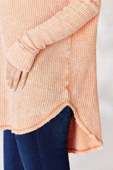 Zenana Oversized Washed Waffle Long Sleeve Top Blouses - Tophatter Daily Deals