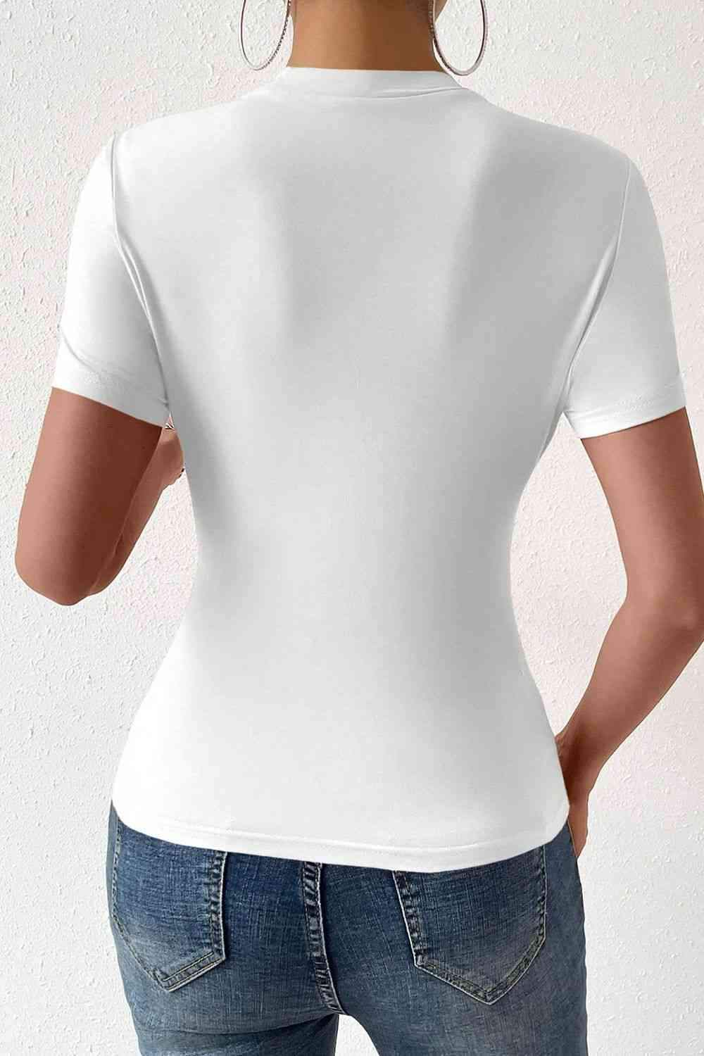 Cutout Short Sleeve Round Neck T-Shirt Women's T-Shirts - Tophatter Daily Deals