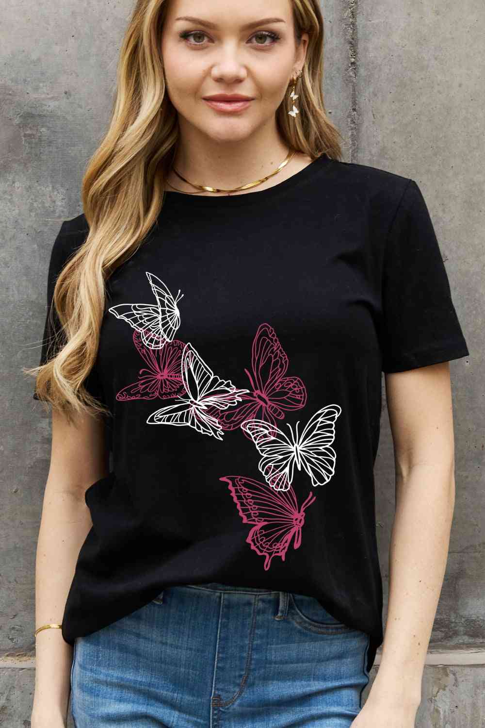 Simply Love Simply Love Full Size Butterfly Graphic Cotton Tee Women's T-Shirts - Tophatter Daily Deals