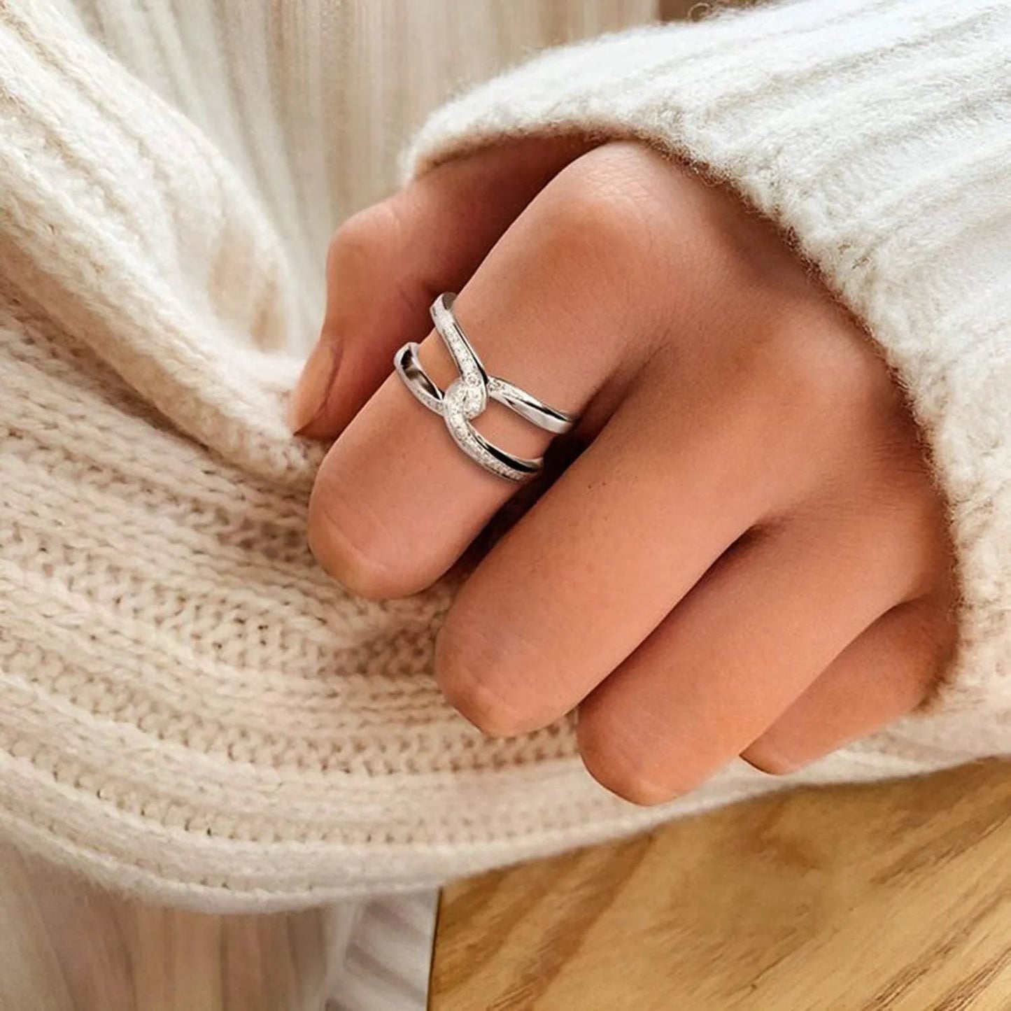 Twisted Inlaid Zircon Double-layered Ring Rings - Tophatter Daily Deals