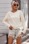 Checkered Round Neck Long Sleeve T-Shirt Cream Women's T-Shirts - Tophatter Daily Deals