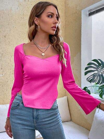 Slit Sweetheart Neck Flare Sleeve T-Shirt Women's T-Shirts - Tophatter Daily Deals