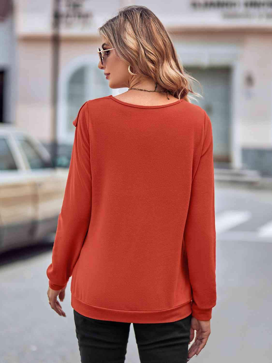 Ruffled Round Neck Long Sleeve Top Blouses - Tophatter Daily Deals