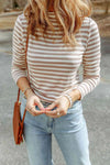 Double Take Striped Mock Neck Long Sleeve Top Blouses - Tophatter Daily Deals