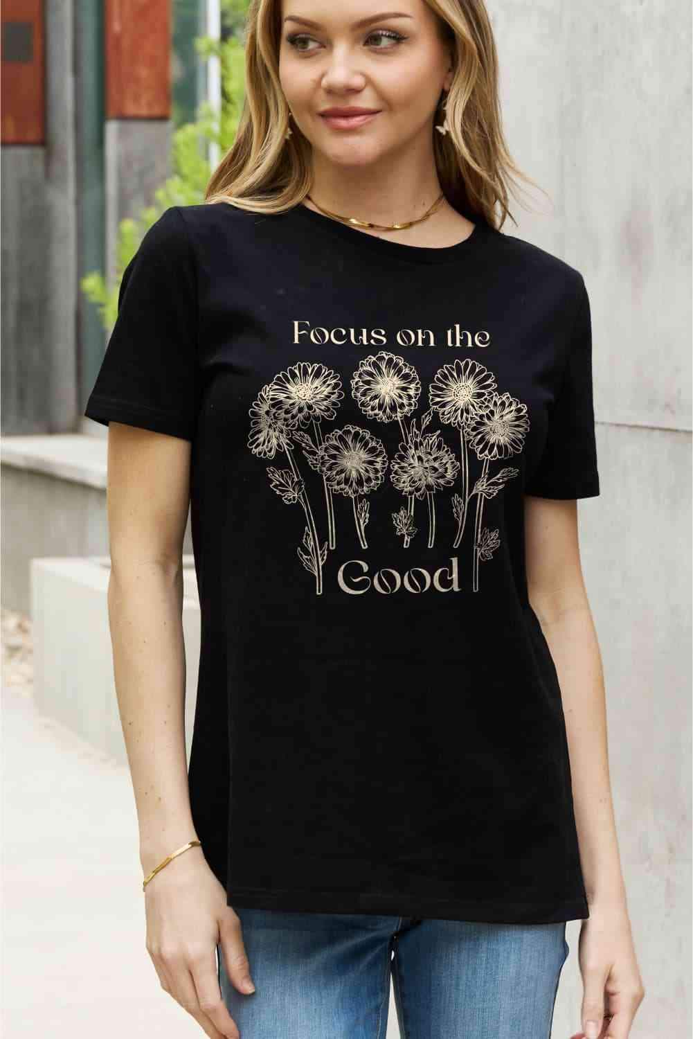 Simply Love Full Size FOCUS ON THE GOOD Graphic Cotton Tee Women's T-Shirts - Tophatter Daily Deals