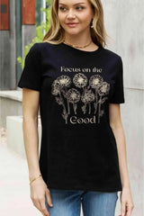 Simply Love Full Size FOCUS ON THE GOOD Graphic Cotton Tee Women's T-Shirts - Tophatter Daily Deals
