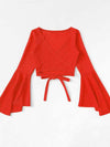 Tied Flare Sleeve Top Blouses - Tophatter Daily Deals