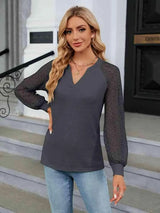 Notched Neck Raglan Sleeve Blouse Blouses - Tophatter Daily Deals