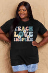 Simply Love Full Size TEACH LOVE INSPIRE Graphic Cotton T-Shirt Women's T-Shirts - Tophatter Daily Deals