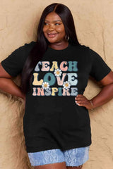 Simply Love Full Size TEACH LOVE INSPIRE Graphic Cotton T-Shirt Women's T-Shirts - Tophatter Daily Deals