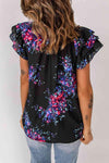 Floral Tie-Neck Flutter Sleeve Blouse Blouses - Tophatter Daily Deals