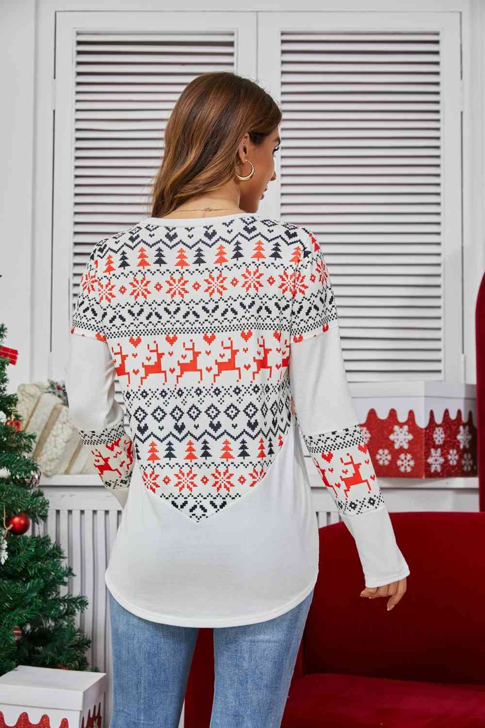 Geometric Round Neck Long Sleeve T-Shirt Women's T-Shirts - Tophatter Daily Deals