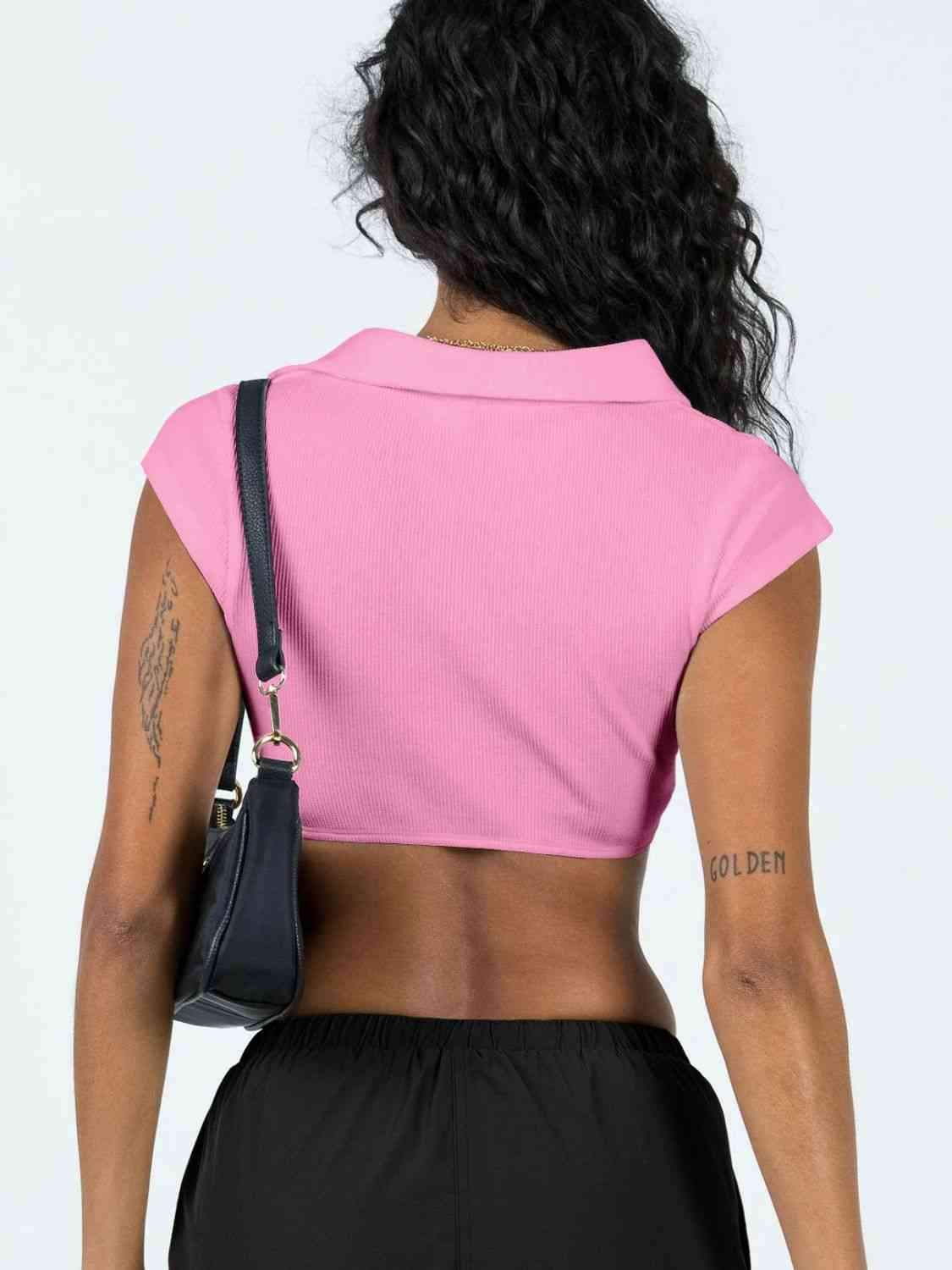 Johnny Collar Cropped Top Blouses - Tophatter Daily Deals