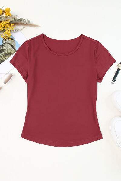 Round Neck Short Sleeve T-Shirt Wine Women's T-Shirts - Tophatter Daily Deals