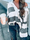 Striped Collared Neck Long Sleeve T-Shirt Women's T-Shirts - Tophatter Daily Deals