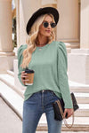 Round Neck Puff Sleeve Blouse Gum Leaf Blouses - Tophatter Daily Deals