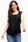 Square Neck Lace Short Sleeve T-Shirt Black Women's T-Shirts - Tophatter Daily Deals