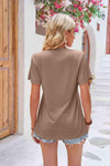 Ruched V-Neck Short Sleeve Tee Women's T-Shirts - Tophatter Daily Deals