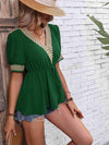 Contrast V-Neck Babydoll Top Blouses - Tophatter Daily Deals