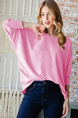 Reborn J Texture Round Neck Smocked Half Sleeve Top Blouses - Tophatter Daily Deals