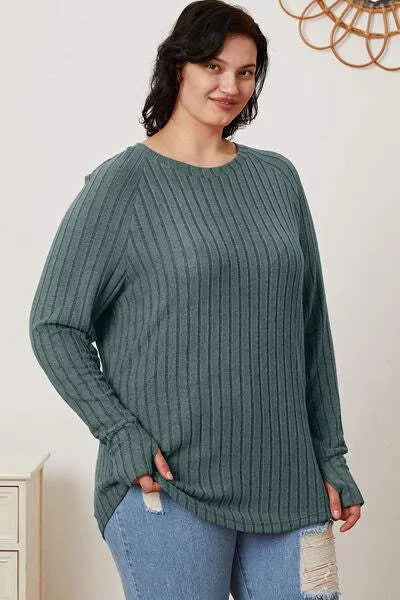 Basic Bae Full Size Ribbed Thumbhole Sleeve T-Shirt Women's T-Shirts - Tophatter Daily Deals