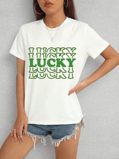 LUCKY Round Neck Short Sleeve T-Shirt White Women's T-Shirts - Tophatter Daily Deals