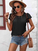 Textured Flutter Sleeve Blouse Black Blouses - Tophatter Daily Deals